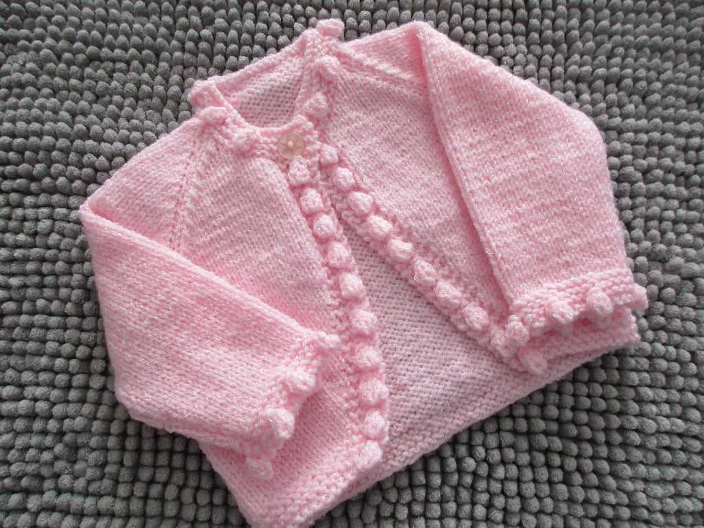 16" Pink Baby Bobble Edged Cardigan