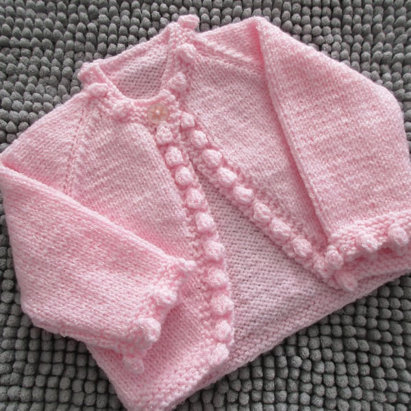 16" Pink Baby Bobble Edged Cardigan