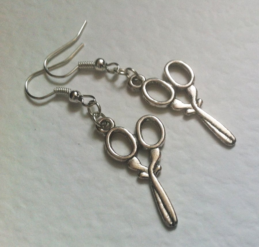 Scissors Earrings Hairdresser Crafter Silver Plate Earrings