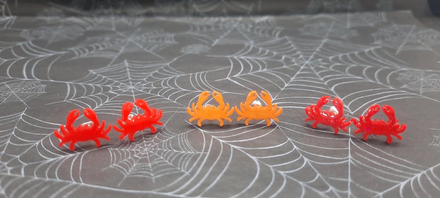 Resin Crab Stud Earrings, Glitter Sparkle Finish