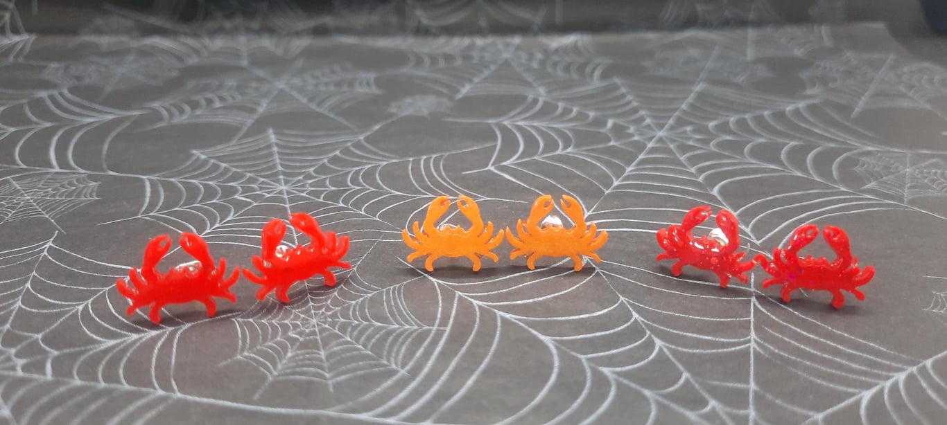 Resin Crab Stud Earrings, Glitter Sparkle Finish