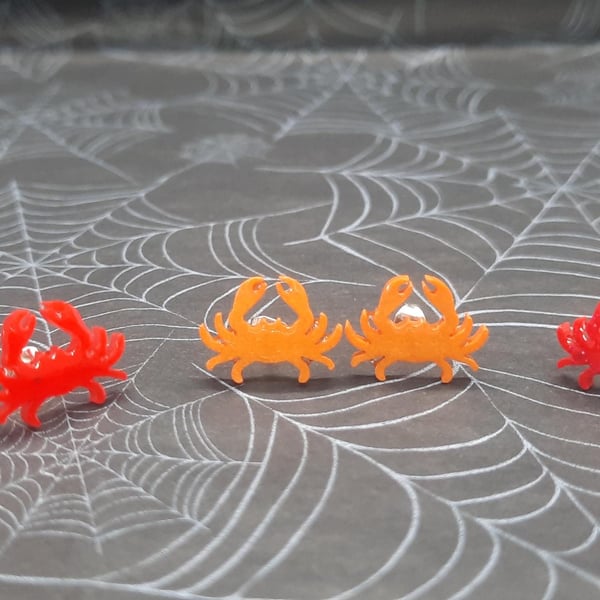 Resin Crab Stud Earrings, Glitter Sparkle Finish