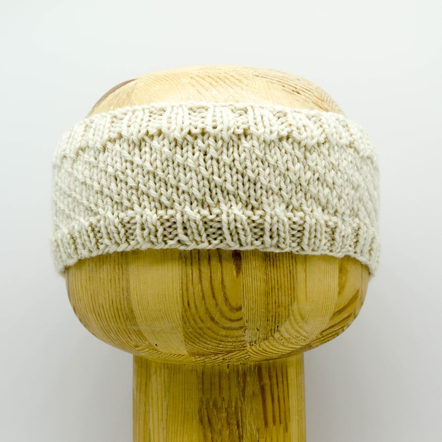 Hand Knitted headband ear warmers in cream wool adult XL