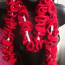 Handmade crochet ruffle scarf in red & white