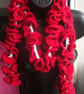 Handmade crochet ruffle scarf in red & white