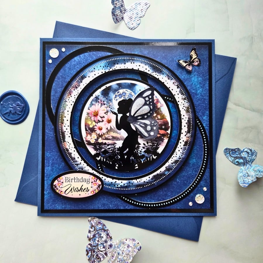  Fairy Silhouette Birthday Card With Glitter Wings