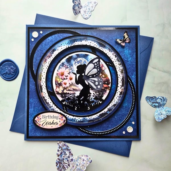  Fairy Silhouette Birthday Card With Glitter Wings