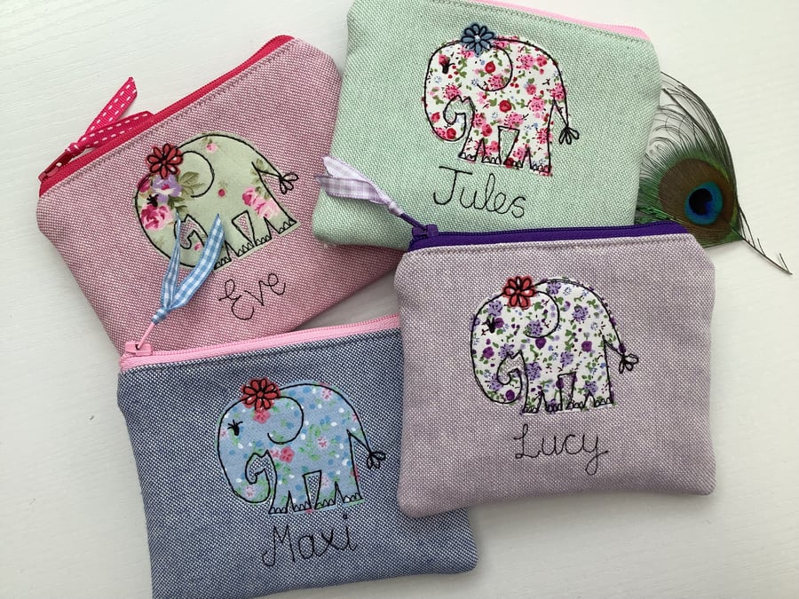 Personalised Elephant Coin Purse - Girls Wallet or Pouch with Choice of Fabric