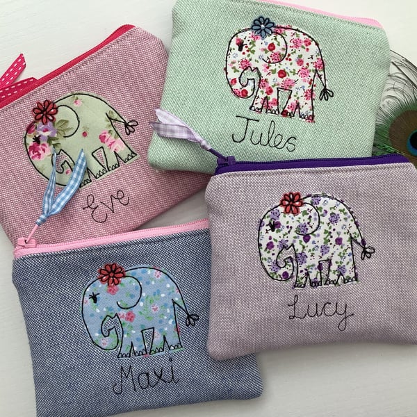 Personalised Elephant Coin Purse - Girls Wallet or Pouch with Choice of Fabric