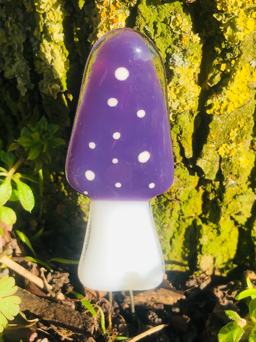 Unique fused glass tall purple mushroom garden plant pot decoration 