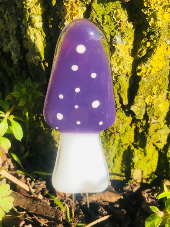 Unique fused glass tall purple mushroom garden plant pot decoration 