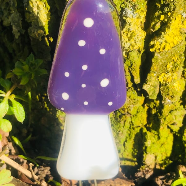 Unique fused glass tall purple mushroom garden plant pot decoration 