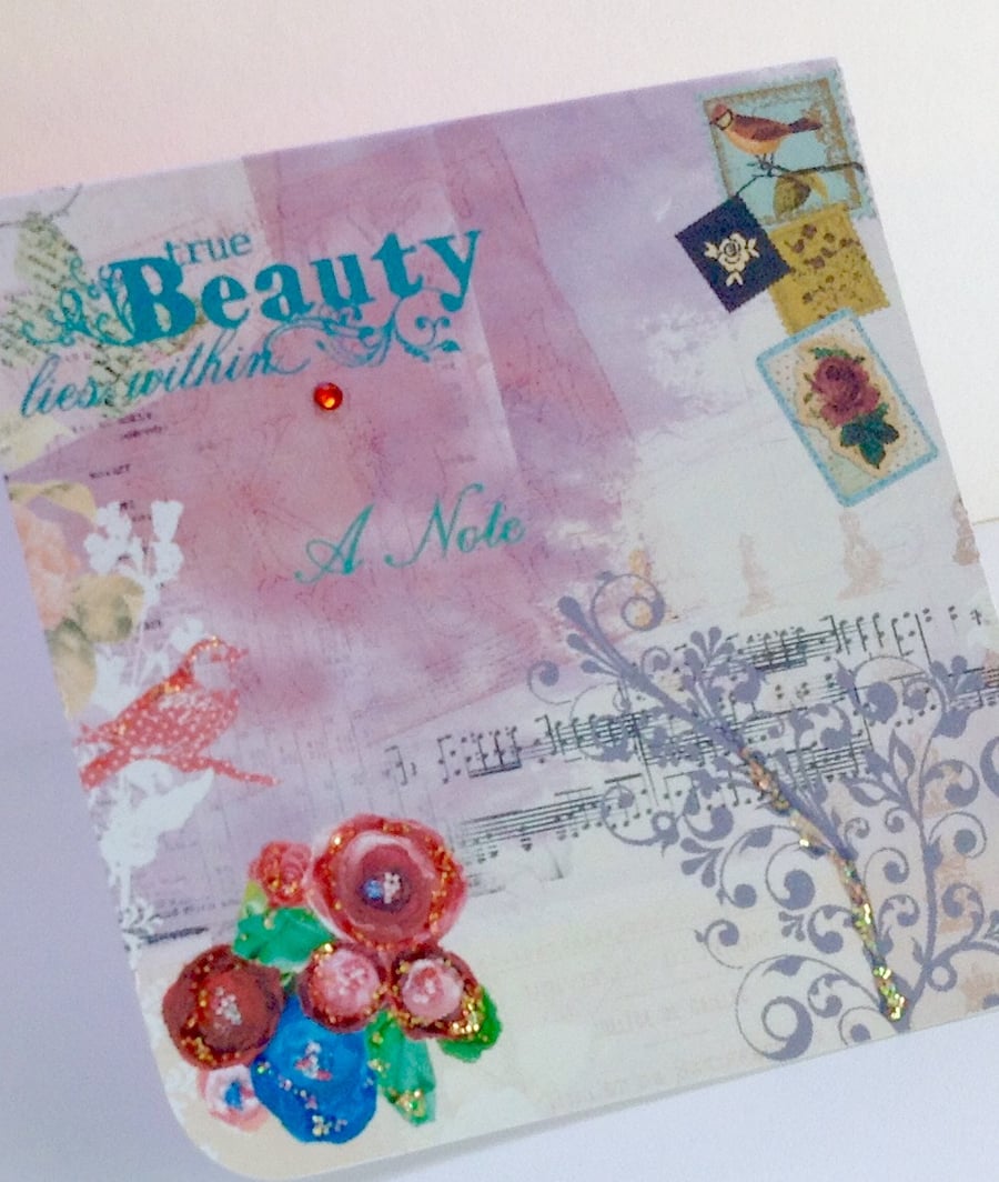 Notecards Pack of Four,Collage Printed Design,Handmade, Personalised