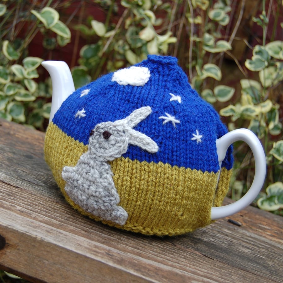 Large tea cosy By the Light of the Moon,  hand knitted tea cosy 