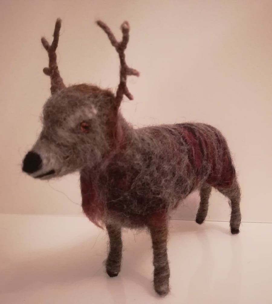 Red deer stag needle felted wool sculpture 