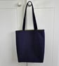 Long handle tote bag, shopping bag, medium weight denim lined with green print - Image 2