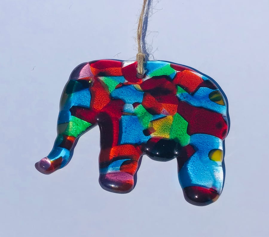 Fused glass cast rainbow elephant 