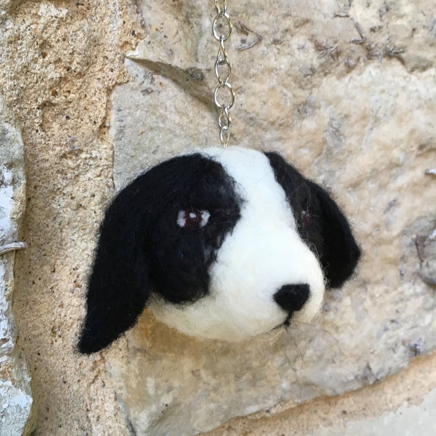 Needle felted dog bag charm, springer spaniel