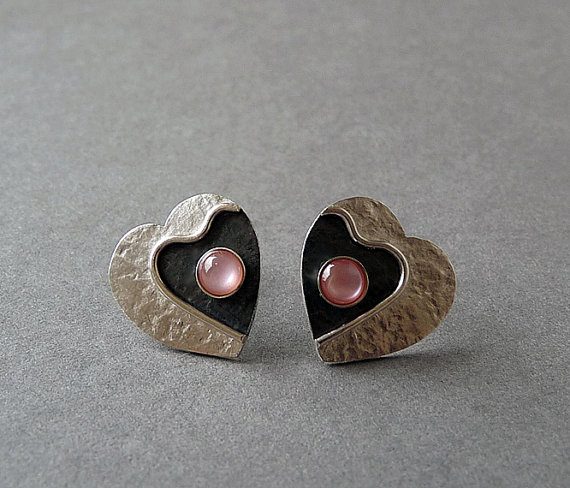 Sterling Silver Heart Studs with Pink Mother of Pearl S7