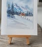 Original watercolor greeting card, blank seasons greeting, christmas