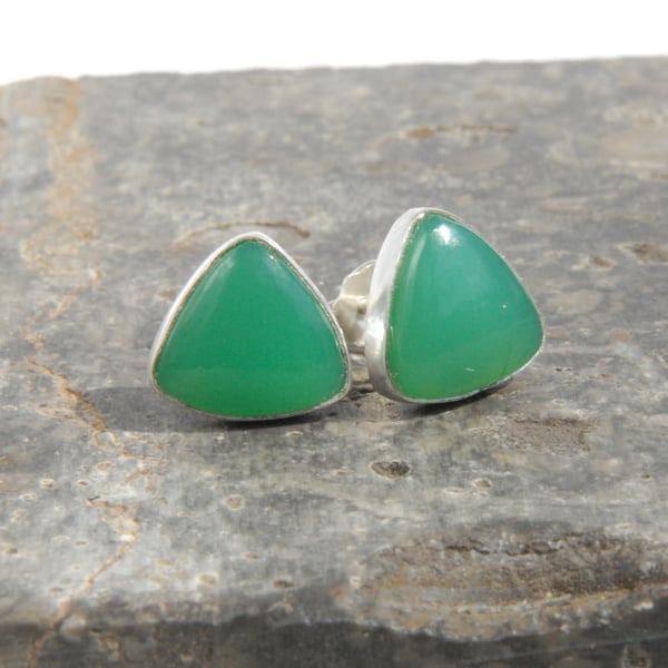 Sterling silver and chrysoprase stud earrings