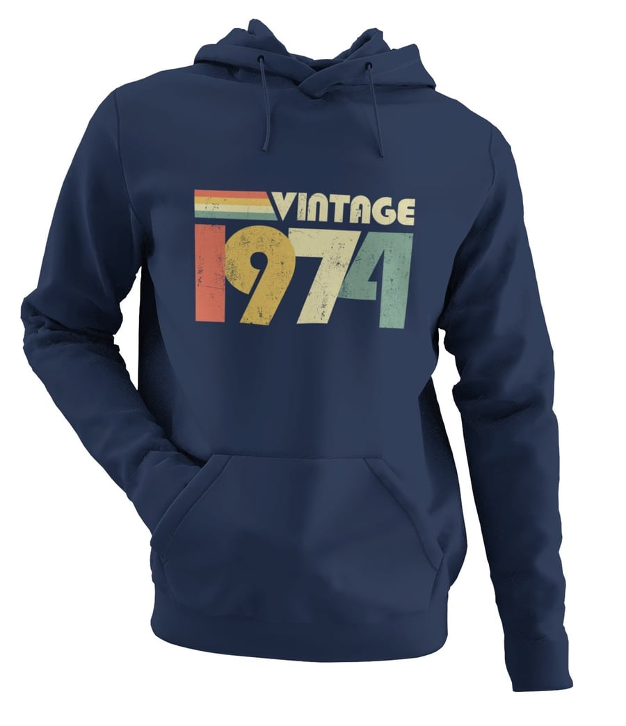 50th Birthday 2024 Gift Ideas Vintage 1974 Hoodie Quality Retro Style Hooded Top