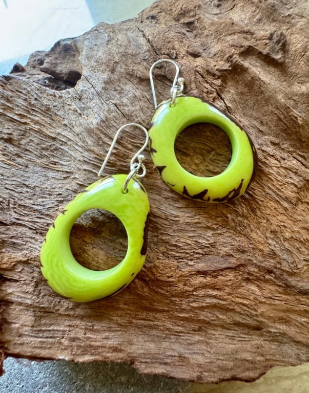 Lovely lime green smooth tagua nut hoop earrings