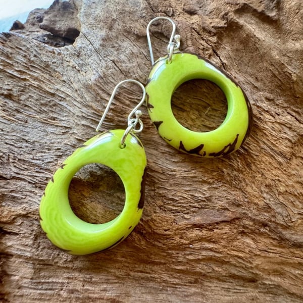 Lovely lime green smooth tagua nut hoop earrings