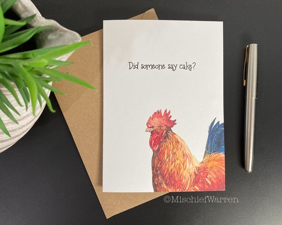 Cockerel card. Blank or personalised card for chicken lover. Rooster card.