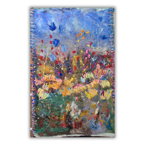 Ready to hang - felt and stitch wall hanging - wildflowers - nature study