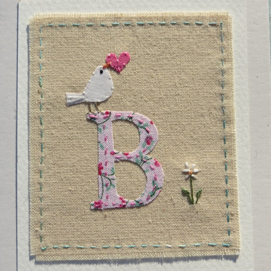 Sweet little hand-stitched letter B new baby, birthday or Christening