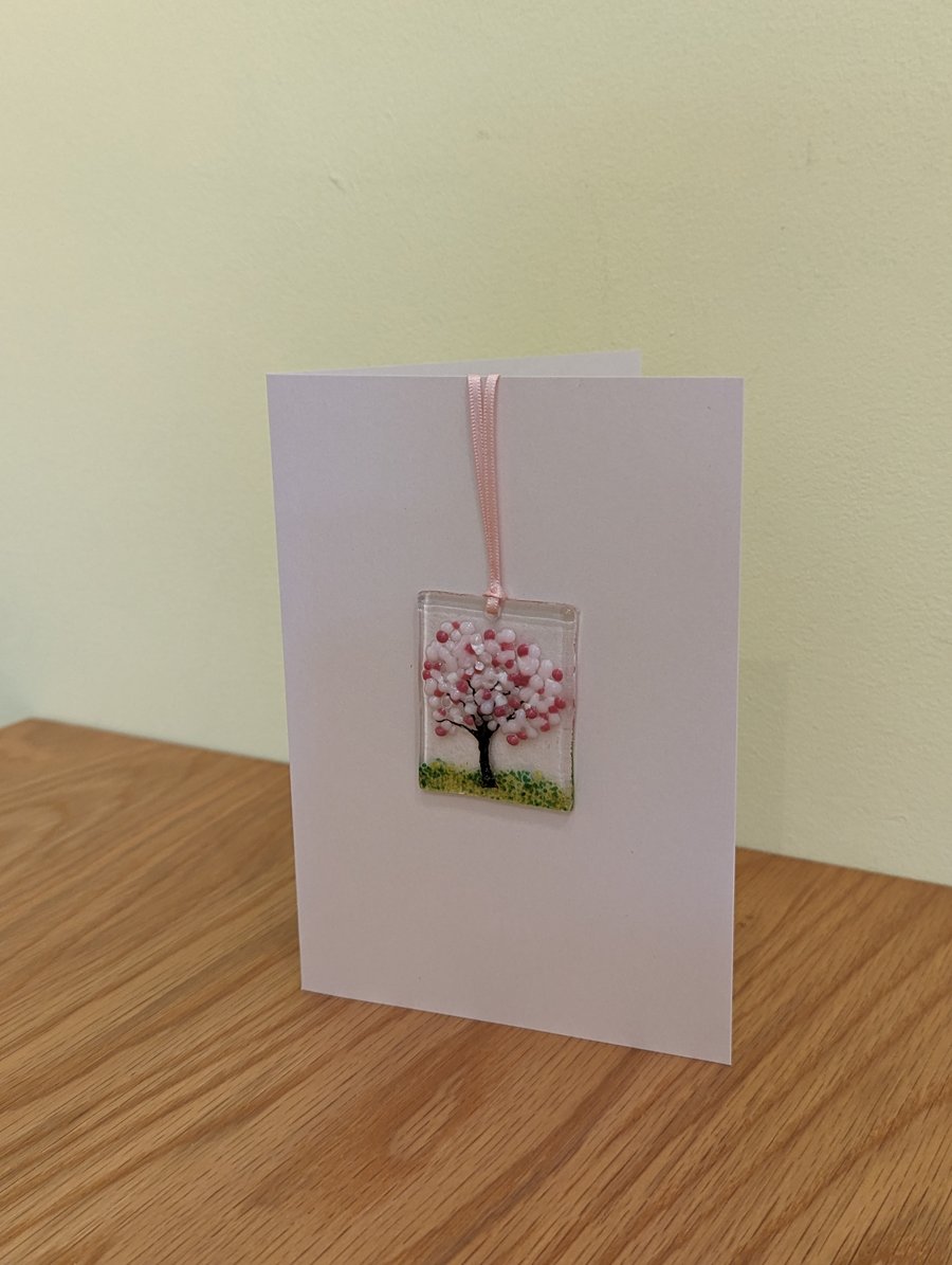 Fused Glass Cherry Blossom Tree Keepsake Hanger Card