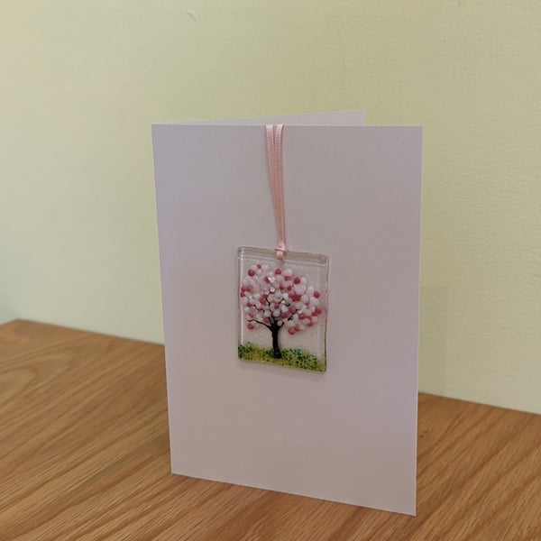 Fused Glass Cherry Blossom Tree Keepsake Hanger Card
