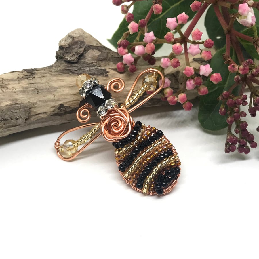 Bee Brooch, Copper, Gift for Her