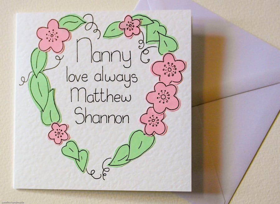 Mother's Day card for Nanny, Personalized Nan Birthday card, custom card for Gra