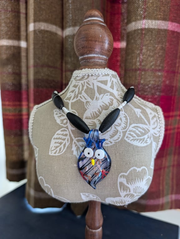 "Blue Wise Owl" Necklace 
