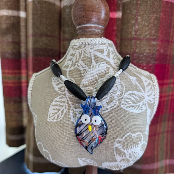 "Blue Wise Owl" Necklace 