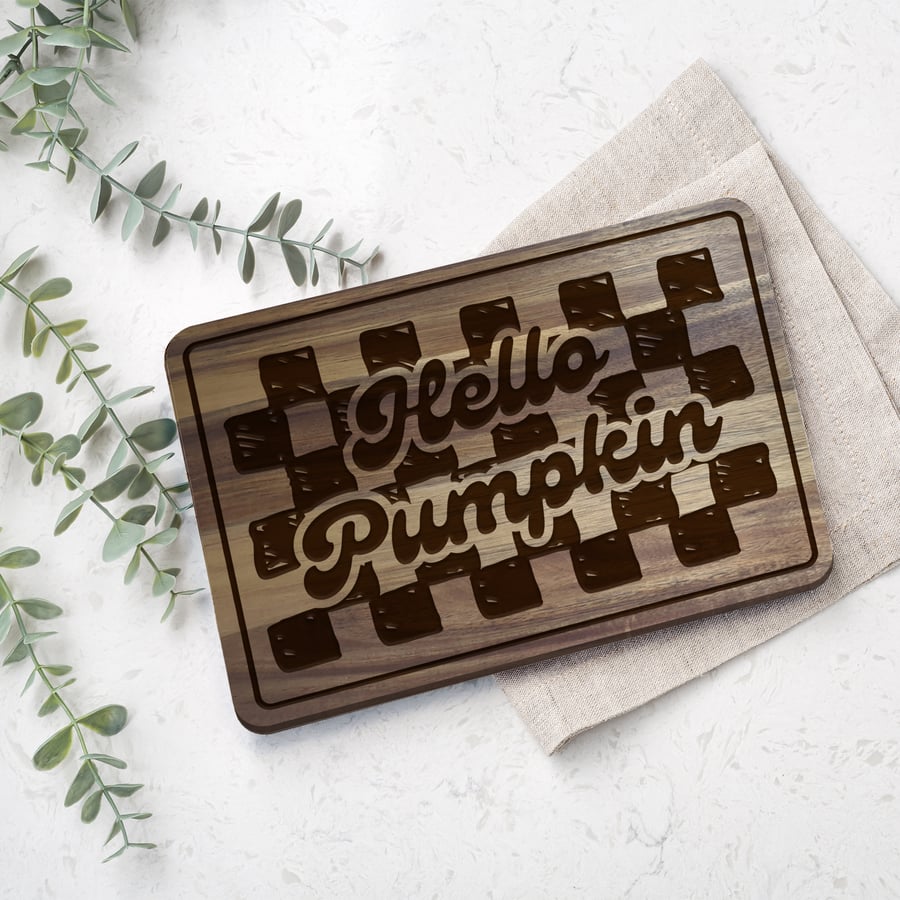 Hello Pumpkin Chopping Board 04: Fall Kitchen Decor, Cosy Autumnal Home Decor