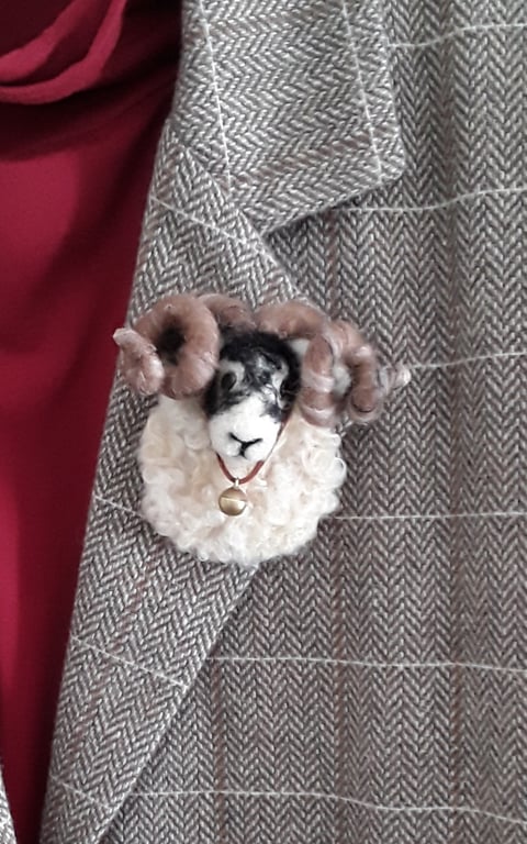 Needle Felted Sheep Brooch Swaledale 