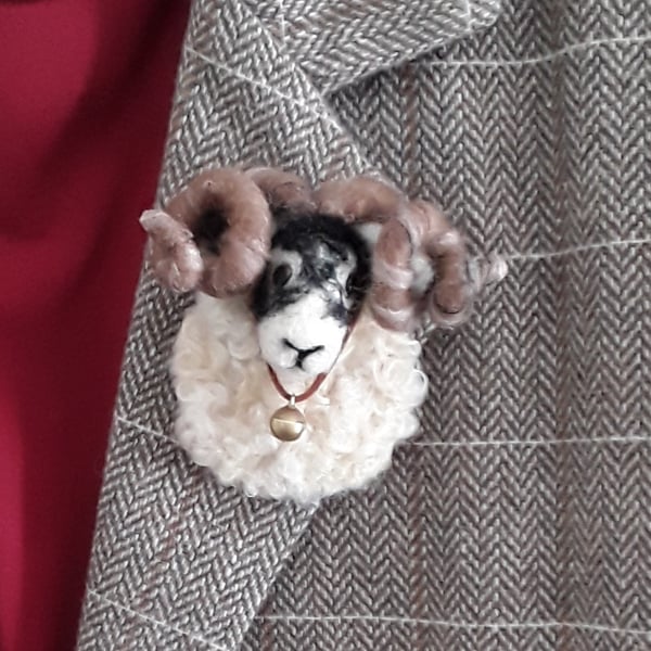 Needle Felted Sheep Brooch Swaledale 