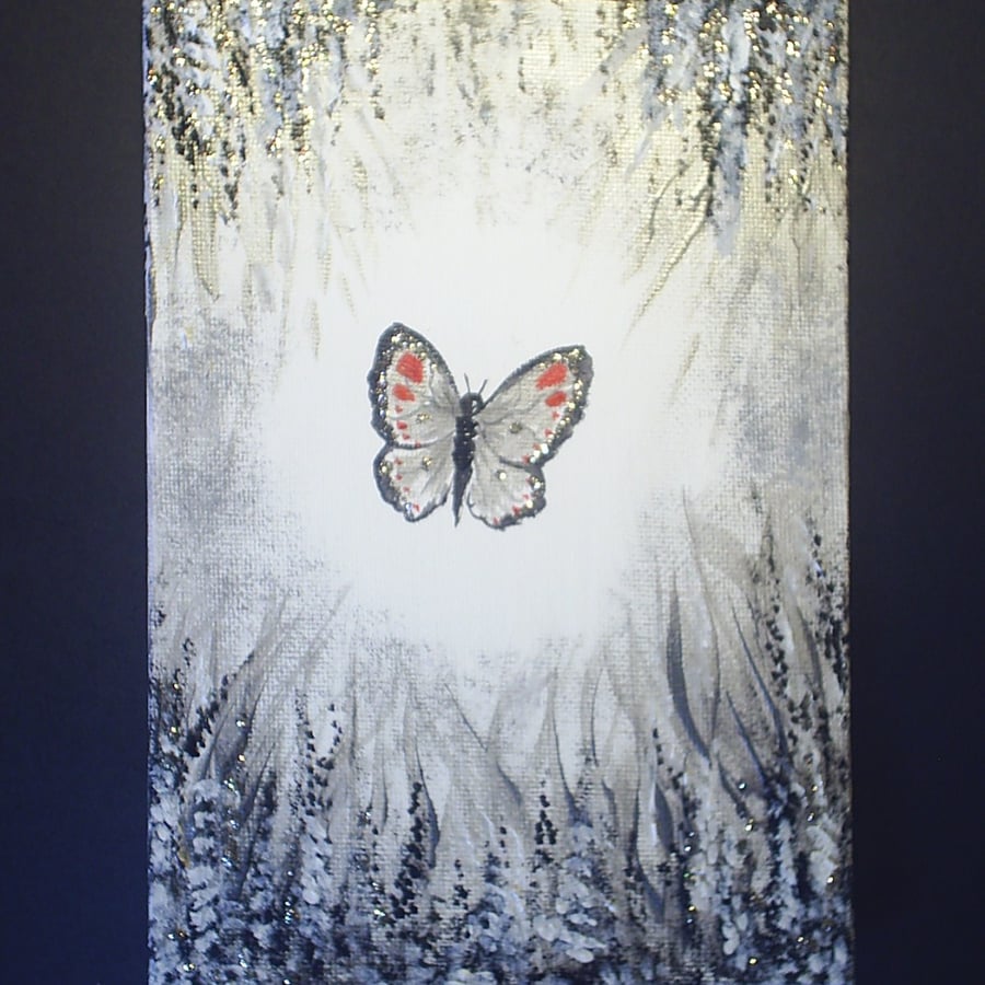 7x5" acrylic original glitter butterfly painting on canvas board