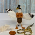 Brown White Indian Runner Duck Spun Cotton Miniature Art Doll