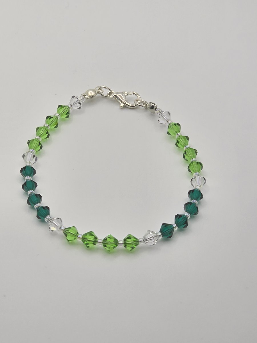 Preciosa Crystal Bicones bracelet in light and dark green.