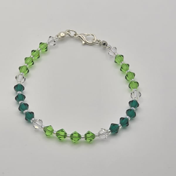 Preciosa Crystal Bicones bracelet in light and dark green.