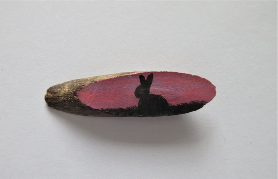 Dolls House Miniature Wooden Plaque Bunny Rabbit Picture Wood Slice