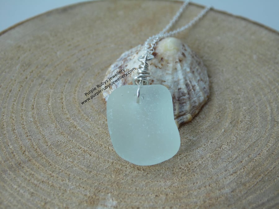 White Lyme Regis Dorset Sea Glass Necklace N610