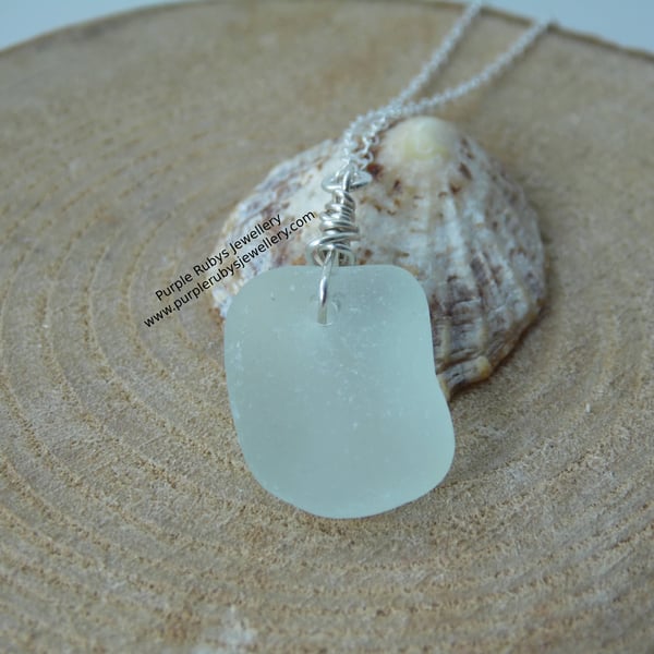 White Lyme Regis Dorset Sea Glass Necklace N610