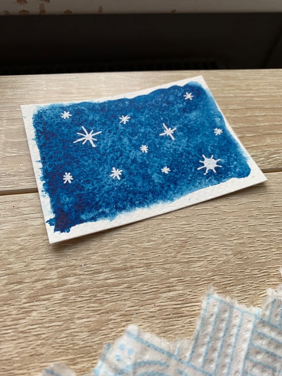 ACEO Original Abstract Watercolour Painting Silver Stars 1