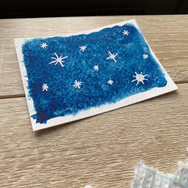 ACEO Original Abstract Watercolour Painting Silver Stars 1