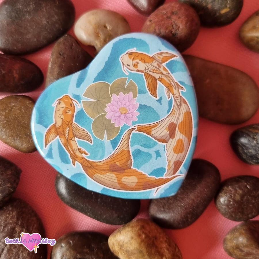 Koi Pond Heart Button Badge - Button Badges - Accessories